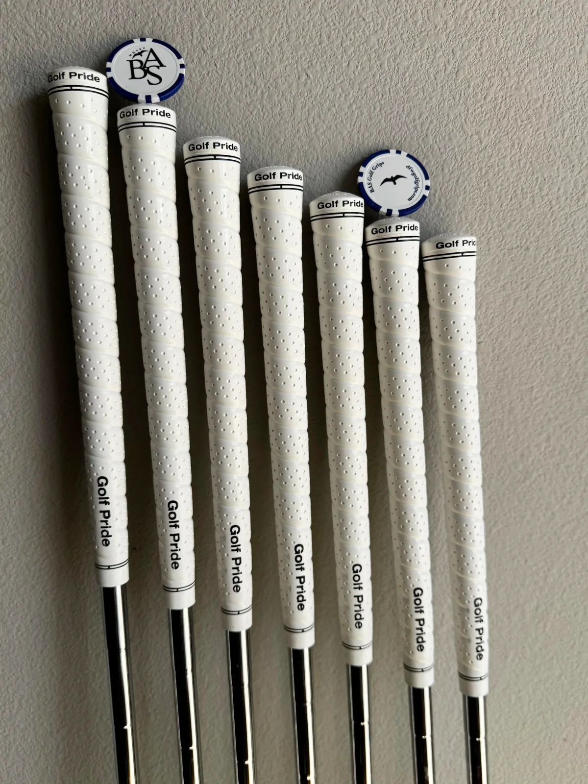 Finished full set with white Golf Pride Tour Wrap grips