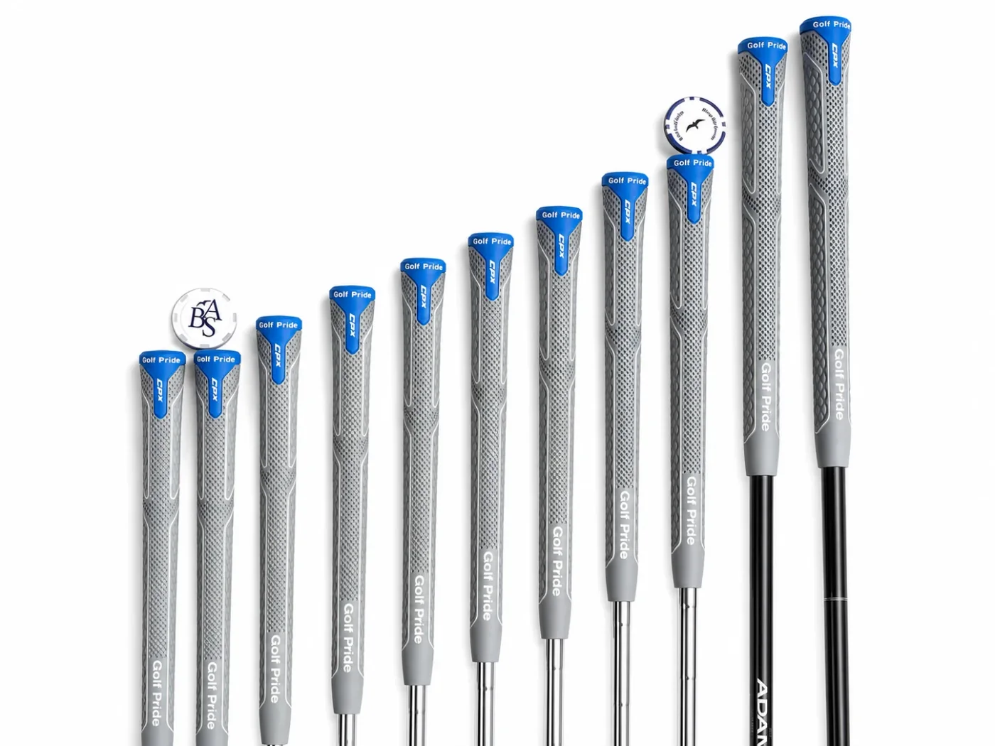 Completed BAS Golf grip installation on a full club set